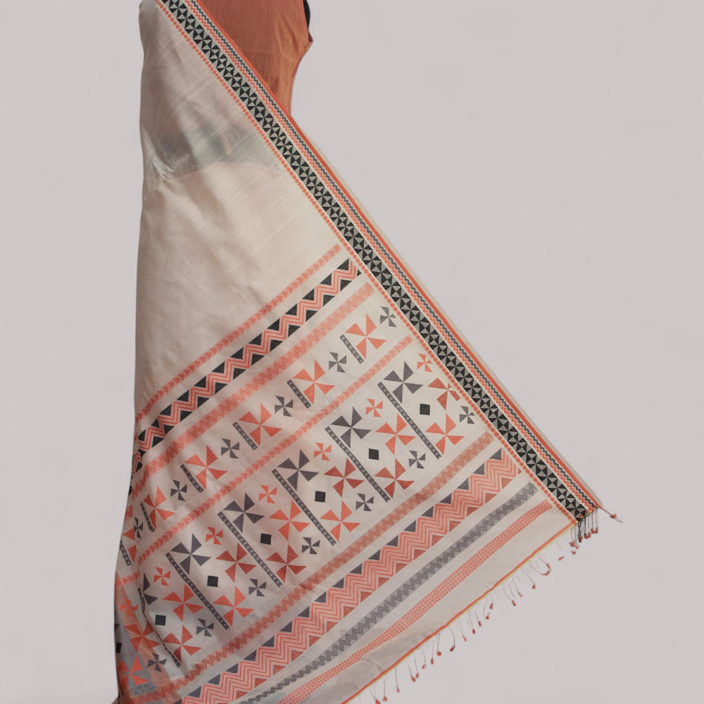 White - Siddhiralli Quilt Organic Cotton Saree
