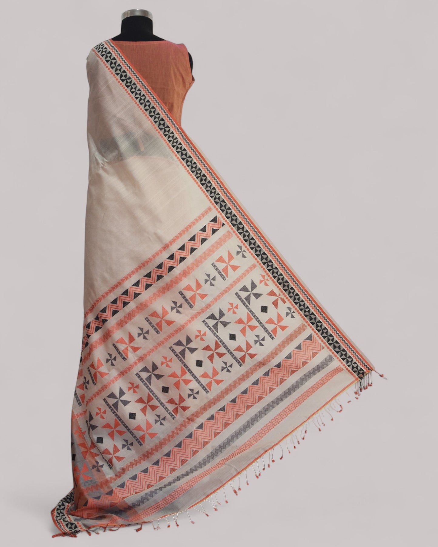 White - Siddhiralli Quilt Organic Cotton Saree