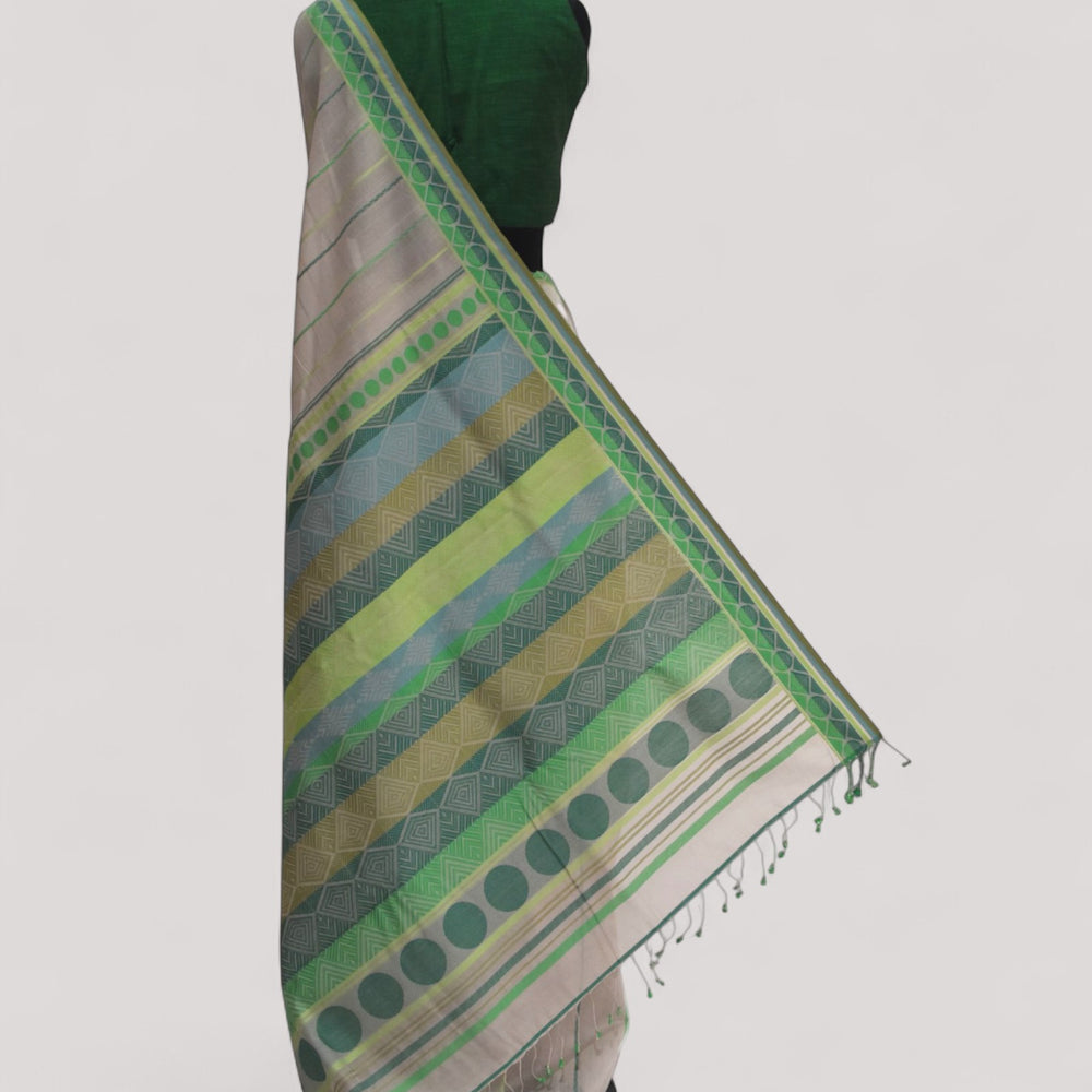 Beige - Geometric Elegance Organic Cotton Saree