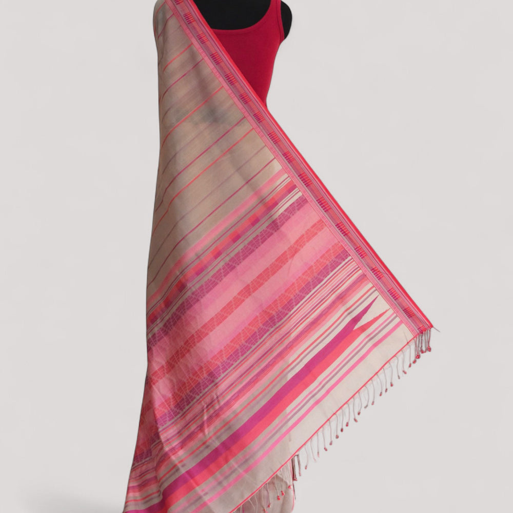 Beige - Zig Zag Motif Organic Cotton Saree