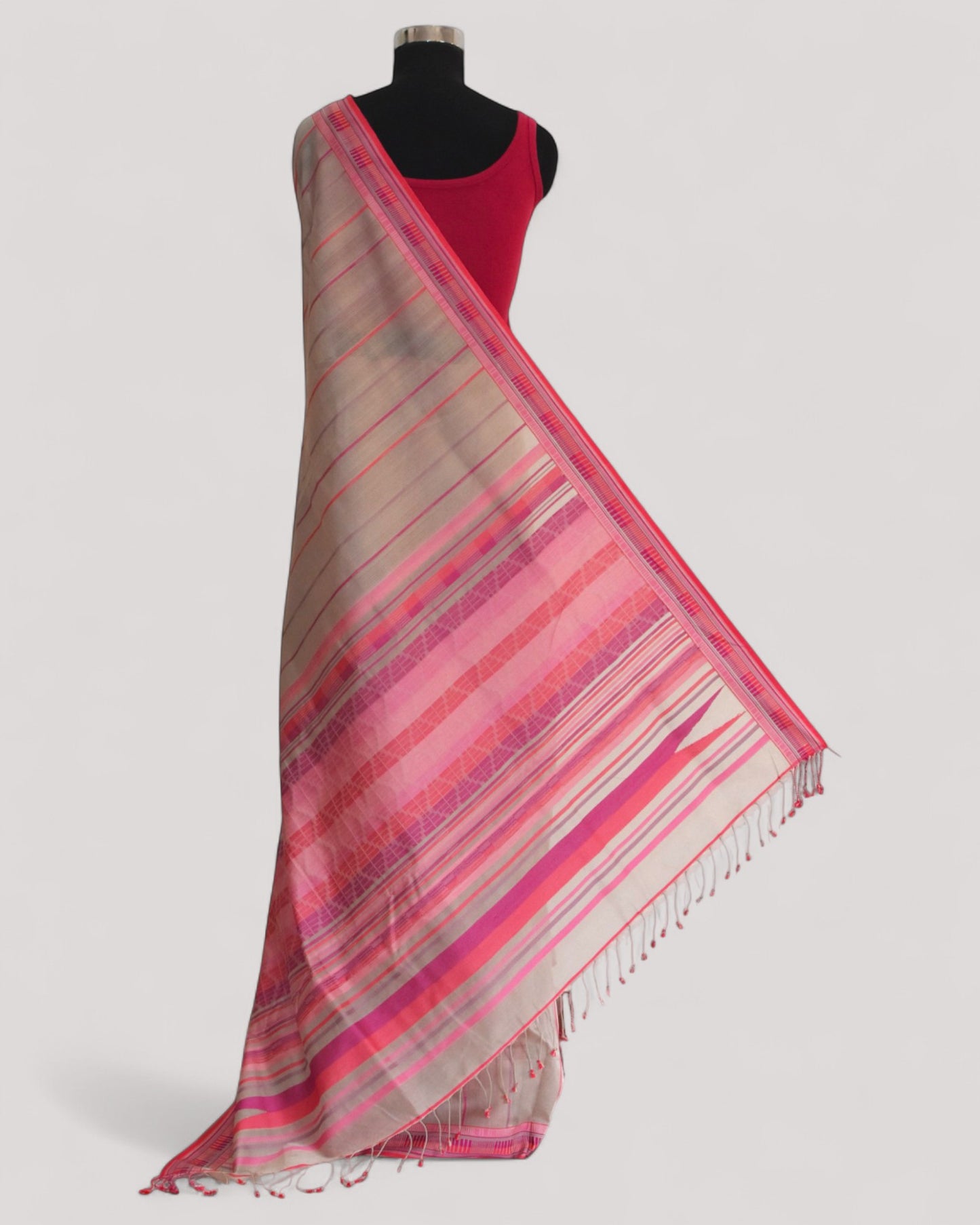 Beige - Zig Zag Motif Organic Cotton Saree