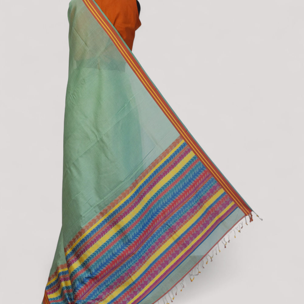 Sea Green - Tulip Motif Organic Cotton Saree