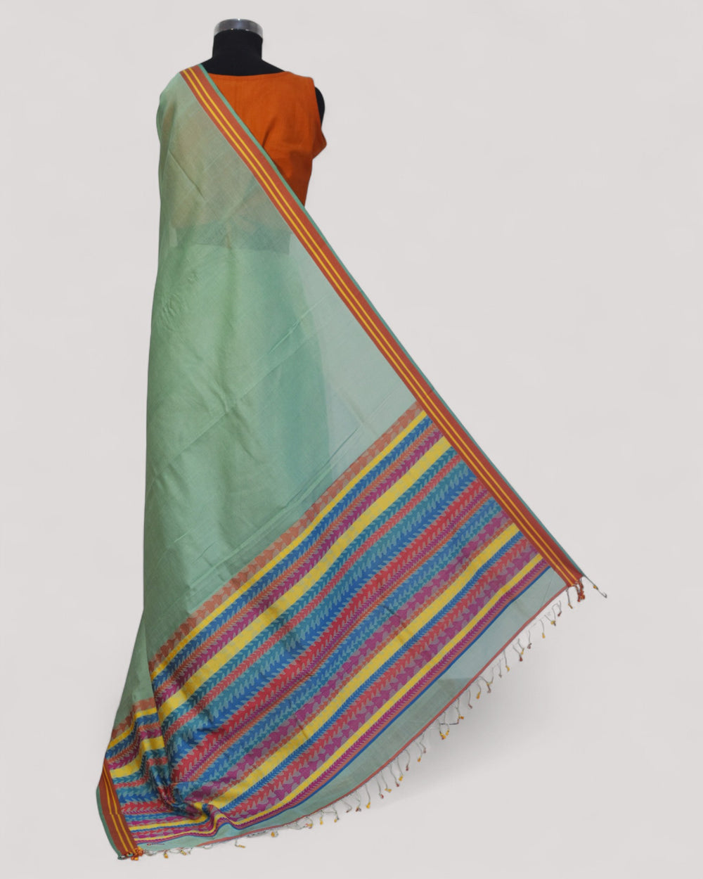 Sea Green - Tulip Motif Organic Cotton Saree