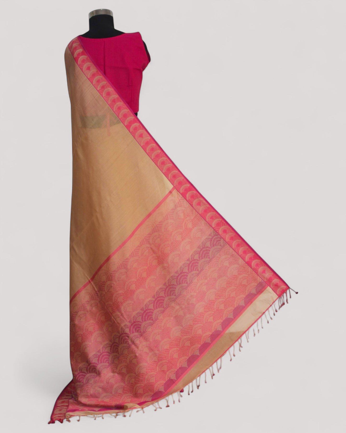 Beige - Arch Motif Organic Cotton Saree