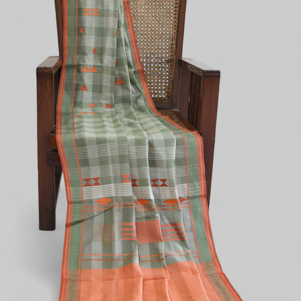 Olive Green - Korvai & Buttas Organic Cotton Saree