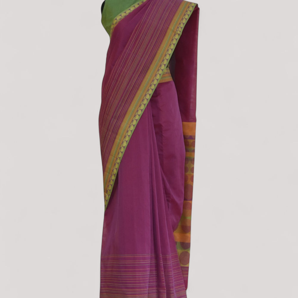 Pink- Circle Motif Organic Cotton Saree
