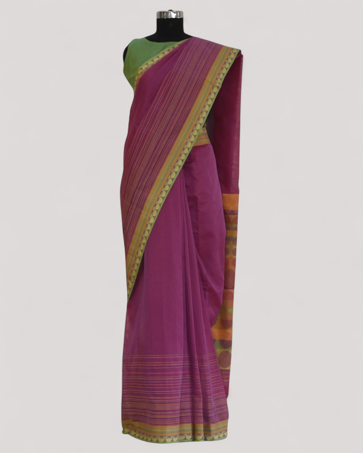 Pink- Circle Motif Organic Cotton Saree