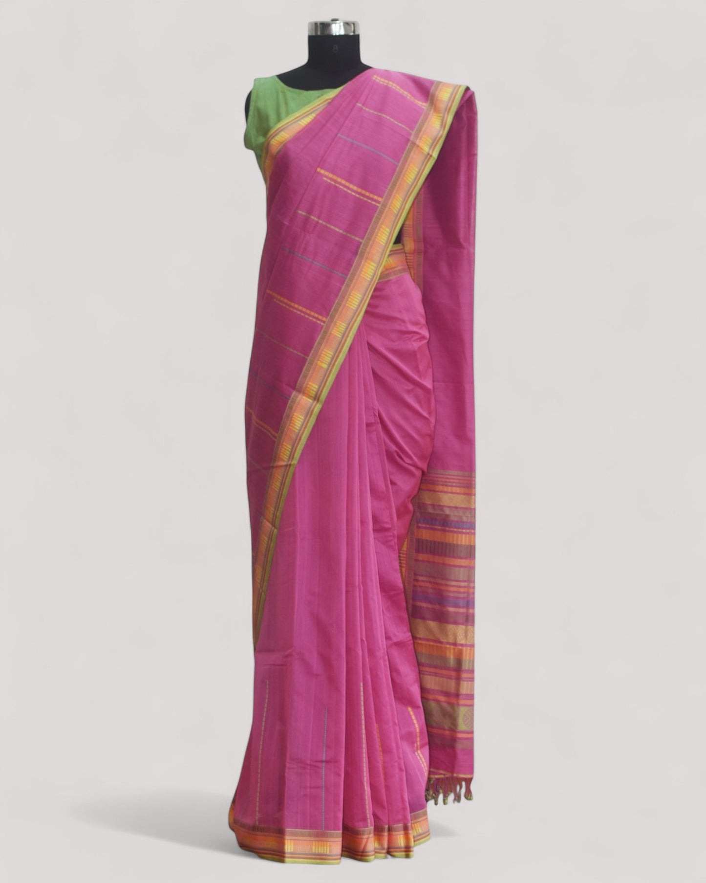 Pink - Sticks and Swirls Organic Cotton Saree