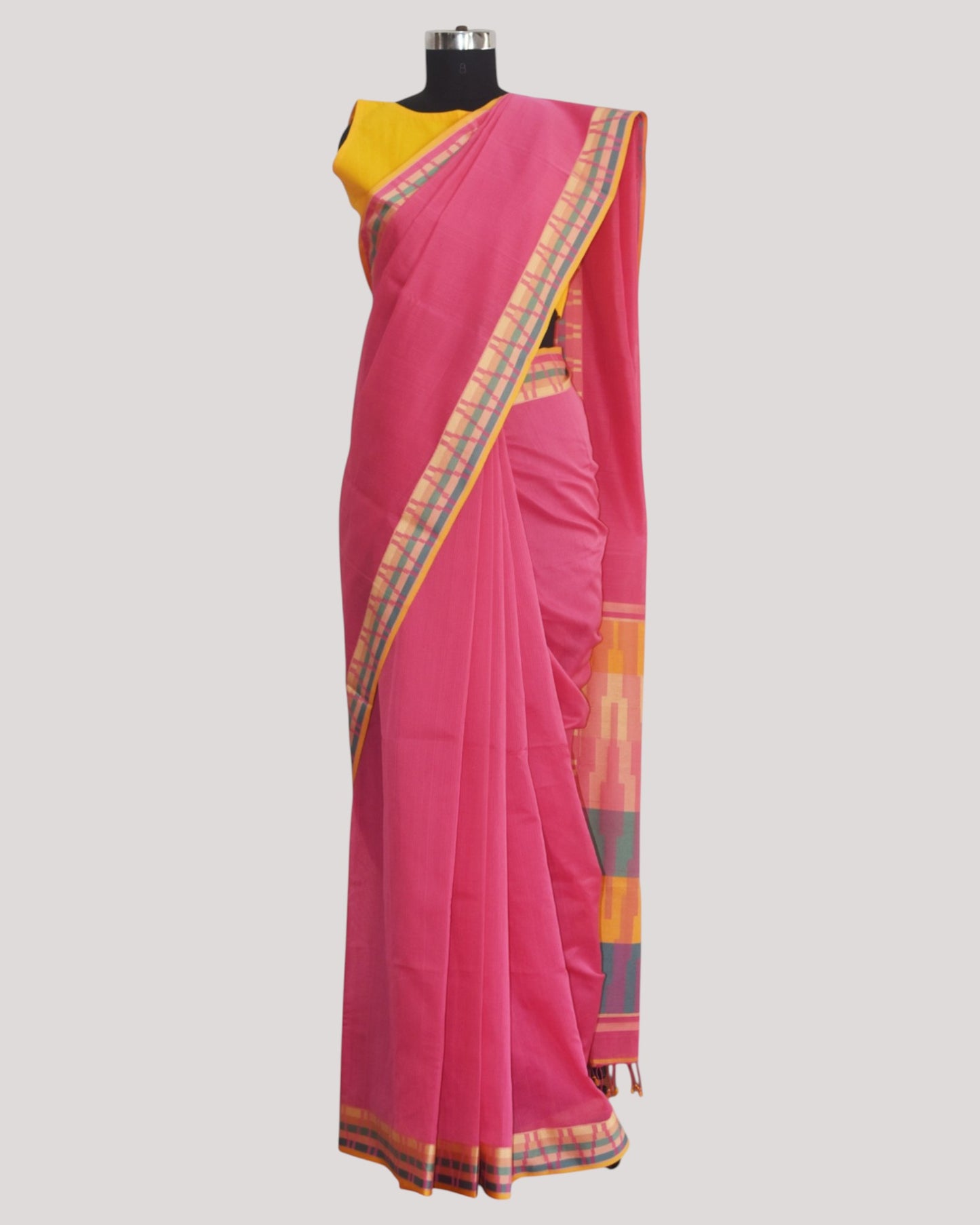 Pink - Gopuram Motif Organic Cotton Saree