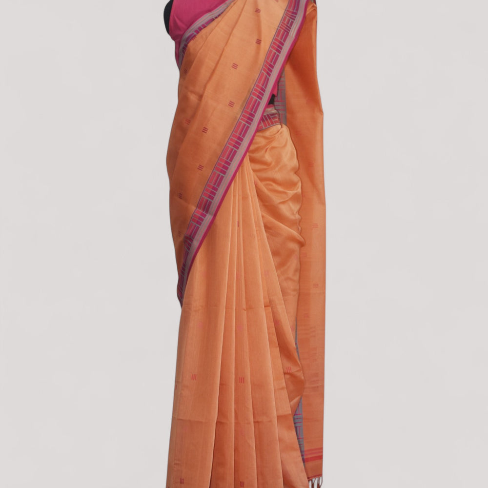 Peach - Regal Rectangle Motif Organic Saree