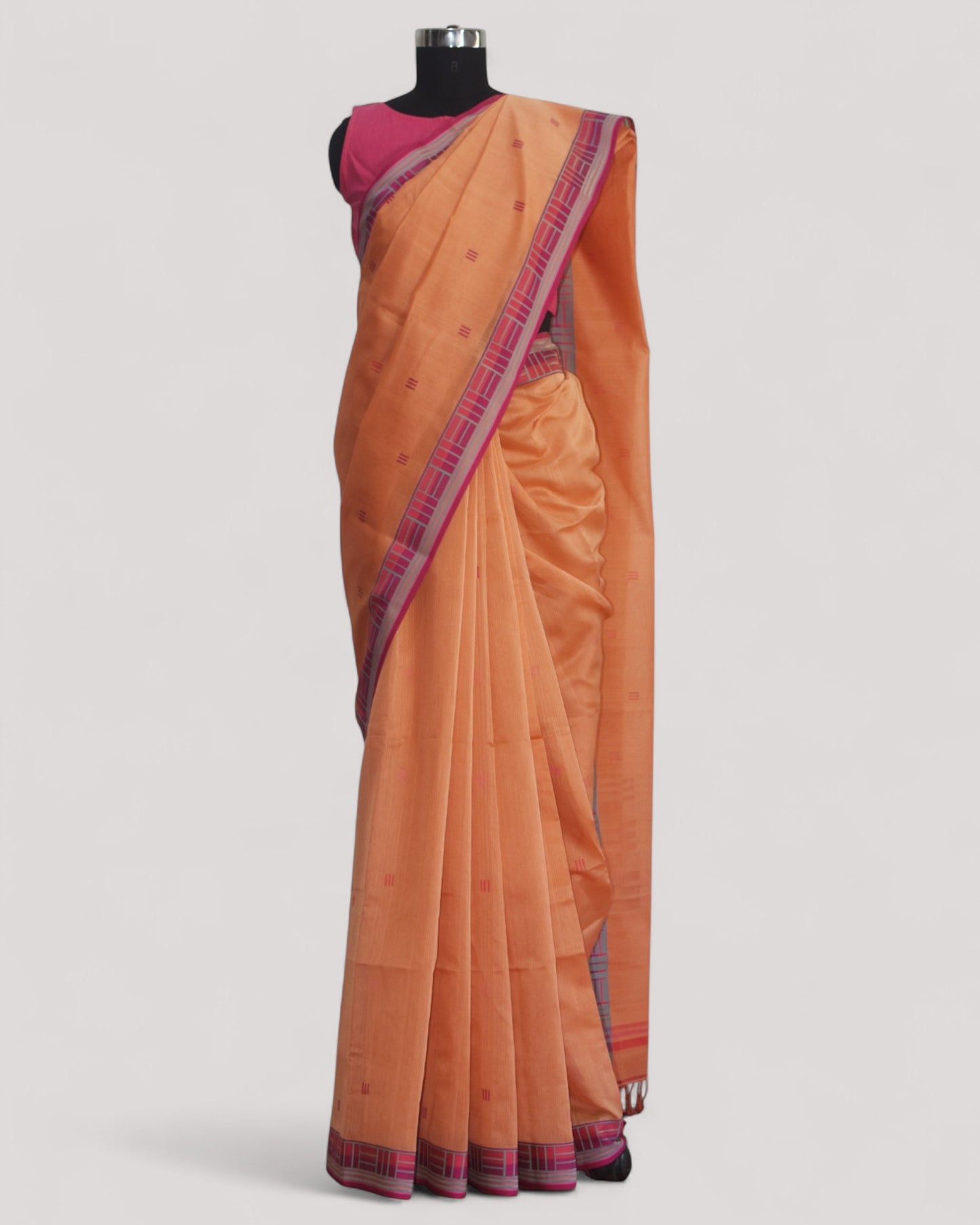 Peach - Regal Rectangle Motif Organic Saree