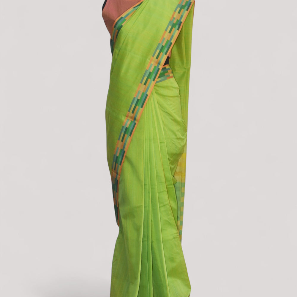 Parrot Green - Rectangle Quilt Organic Cotton Saree