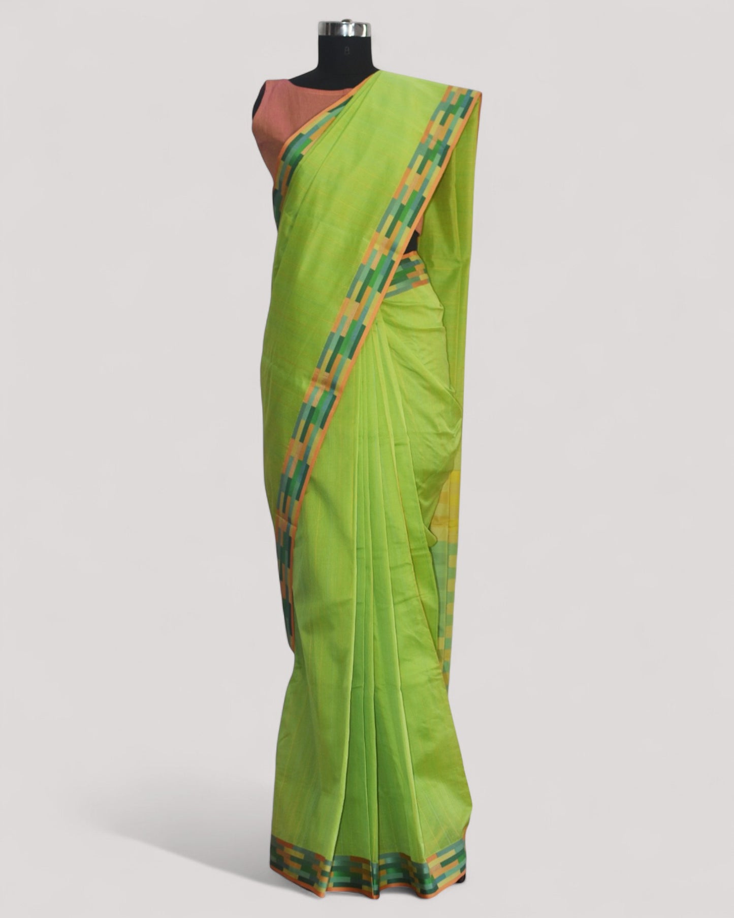 Parrot Green - Rectangle Quilt Organic Cotton Saree
