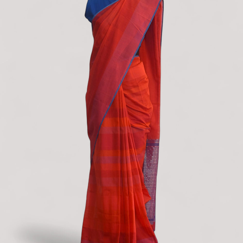 Red - Stitch Texture Organic Cotton Saree