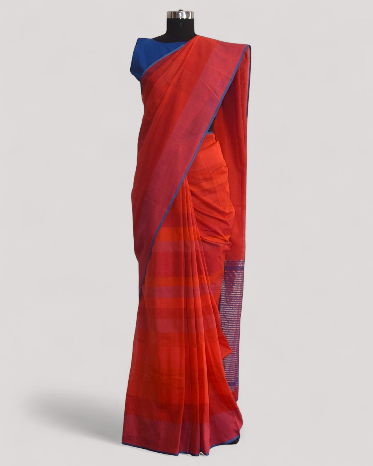 Red - Stitch Texture Organic Cotton Saree