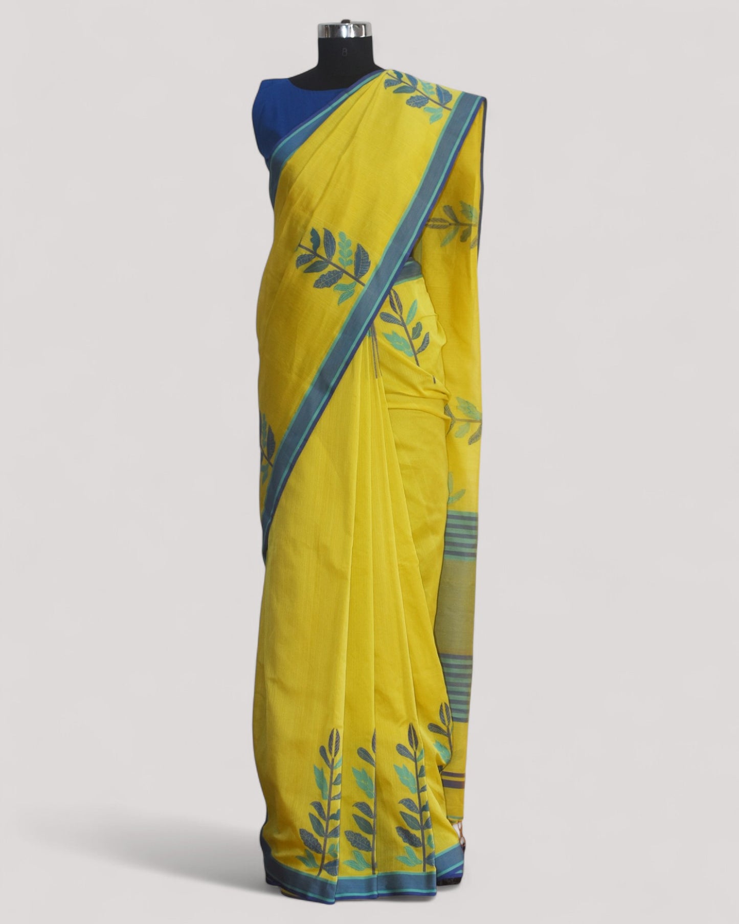 Yellow - Leaf Motif Organic Cotton Saree