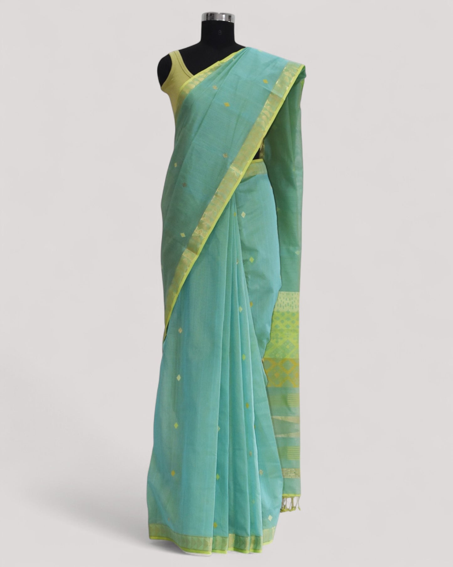 Sea Blue - Kites Motif Organic Cotton Saree
