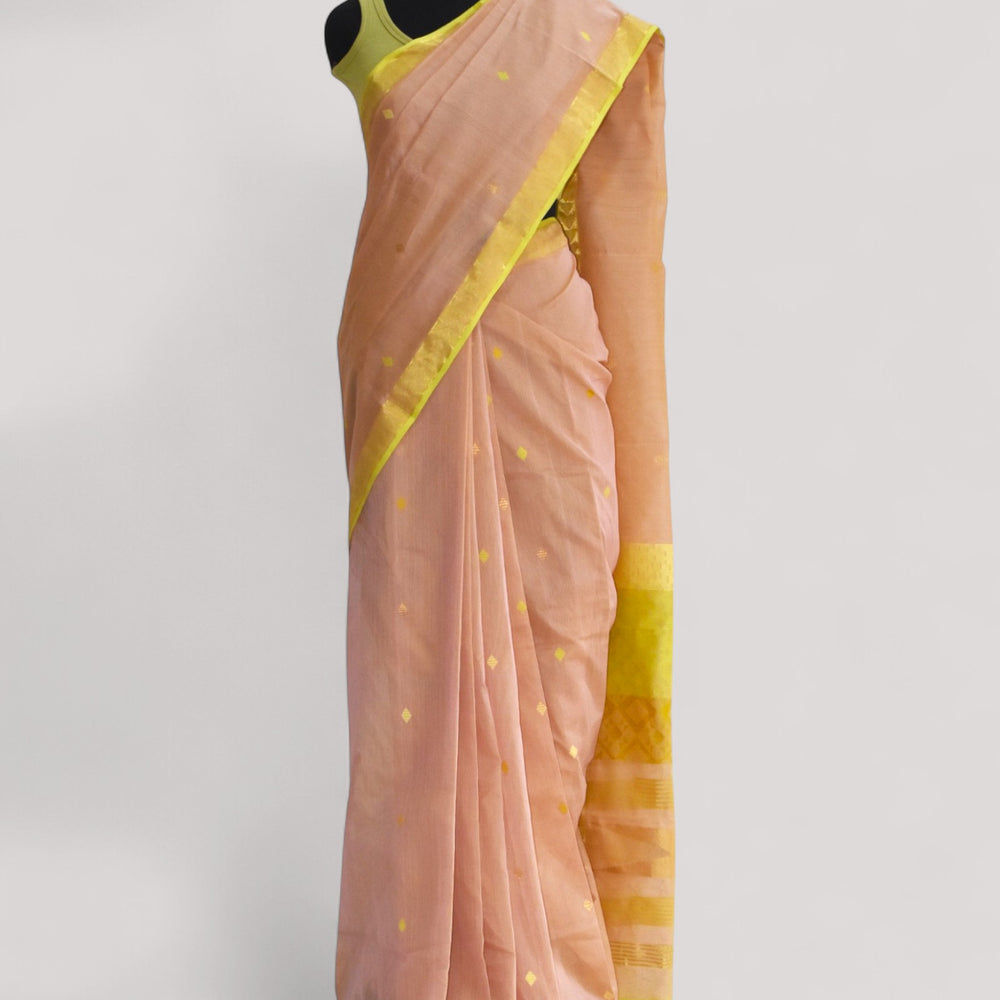Beige - Kites Motif Organic Cotton Saree