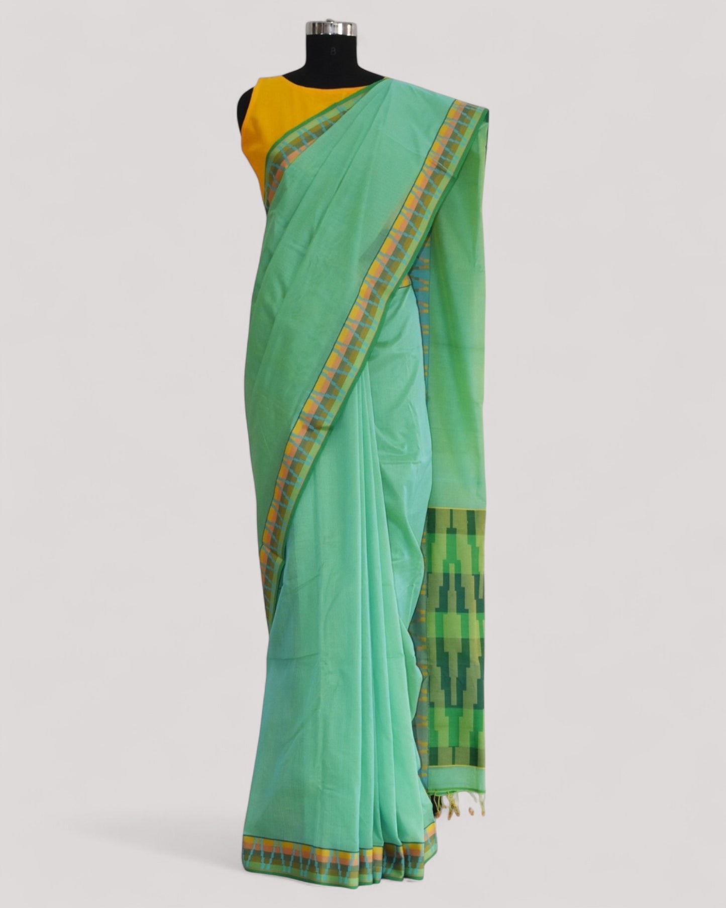 Sea Blue - Gopuram Motif Organic Cotton Saree