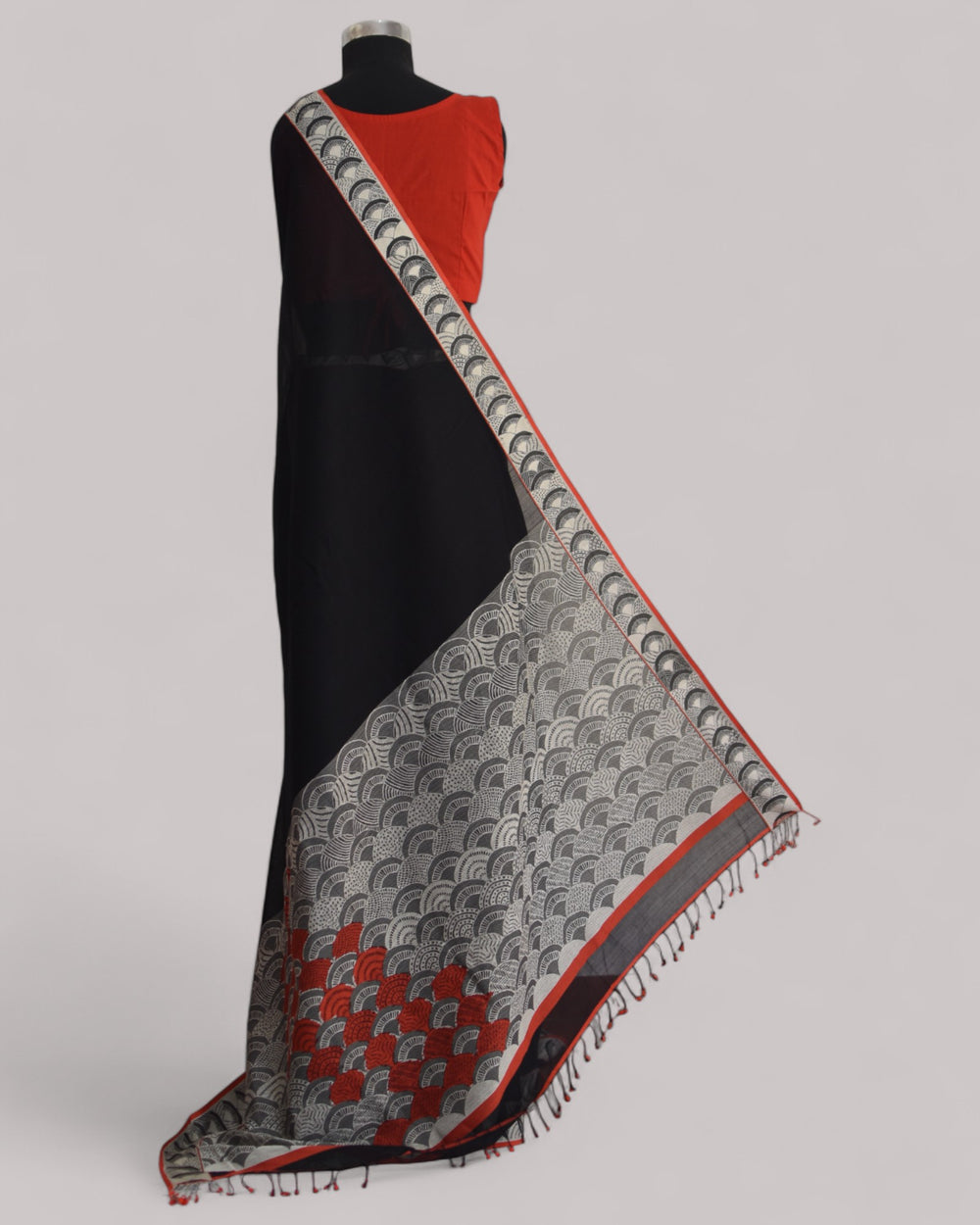 Black - Arch Motif Organic Cotton Saree
