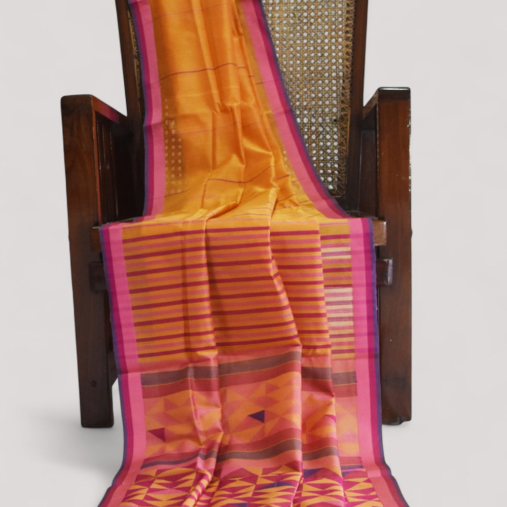 Orange - Triangle Motif Organic Cotton Saree