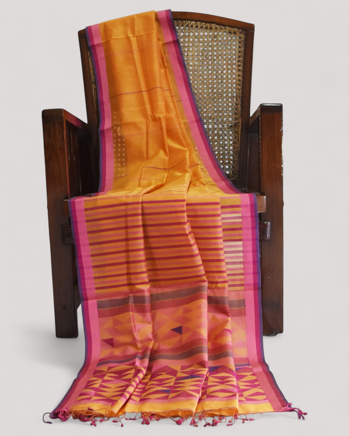 Orange - Triangle Motif Organic Cotton Saree