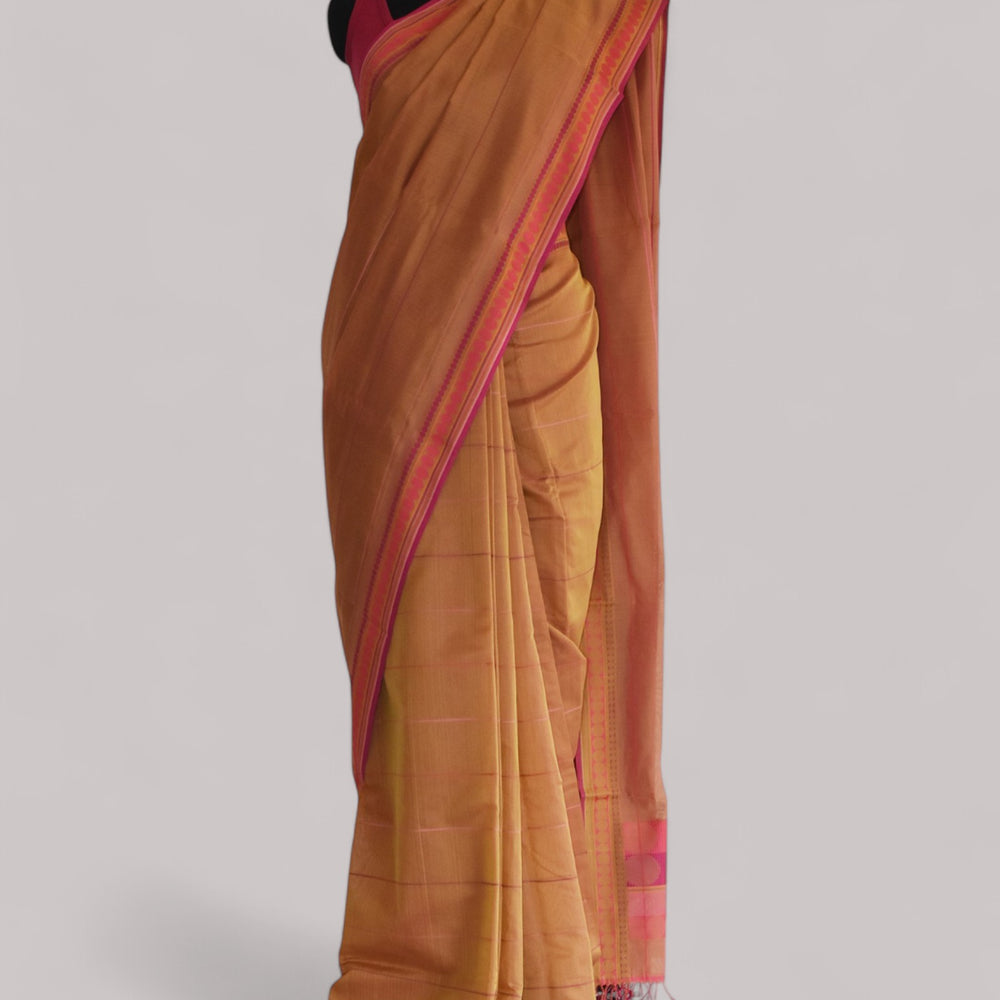 Orange - Stacked Spheres Organic Cotton Saree
