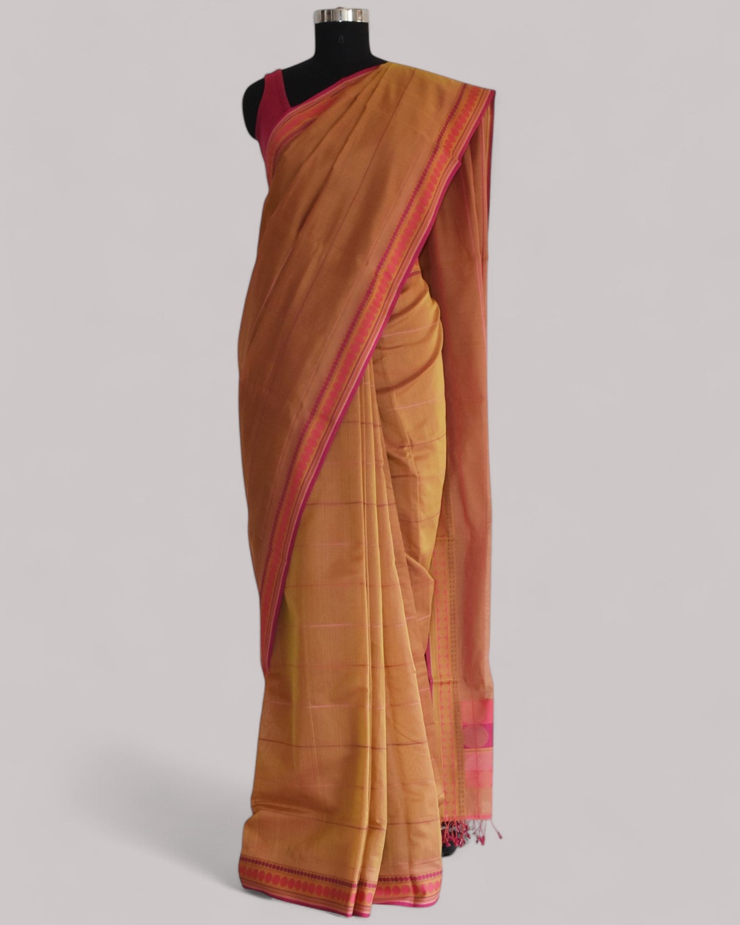 Orange - Stacked Spheres Organic Cotton Saree