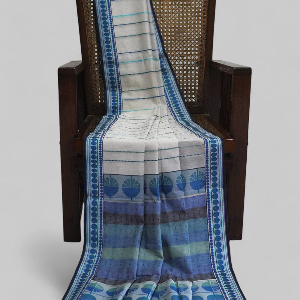 
                      
                        White & Blue - Spherical Grace Organic Cotton Saree
                      
                    