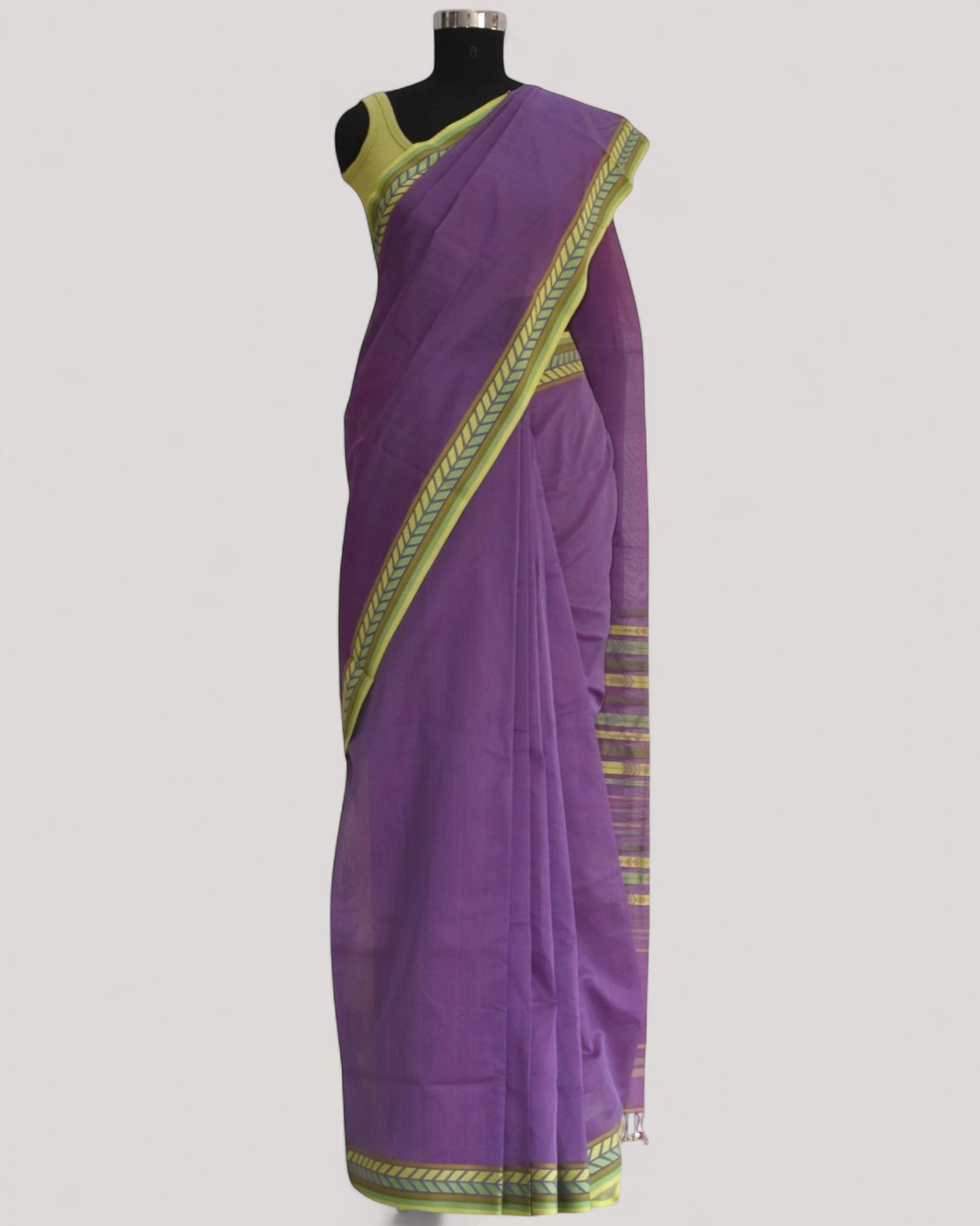 Purple - Arrowed Opulence Organic Cotton Saree