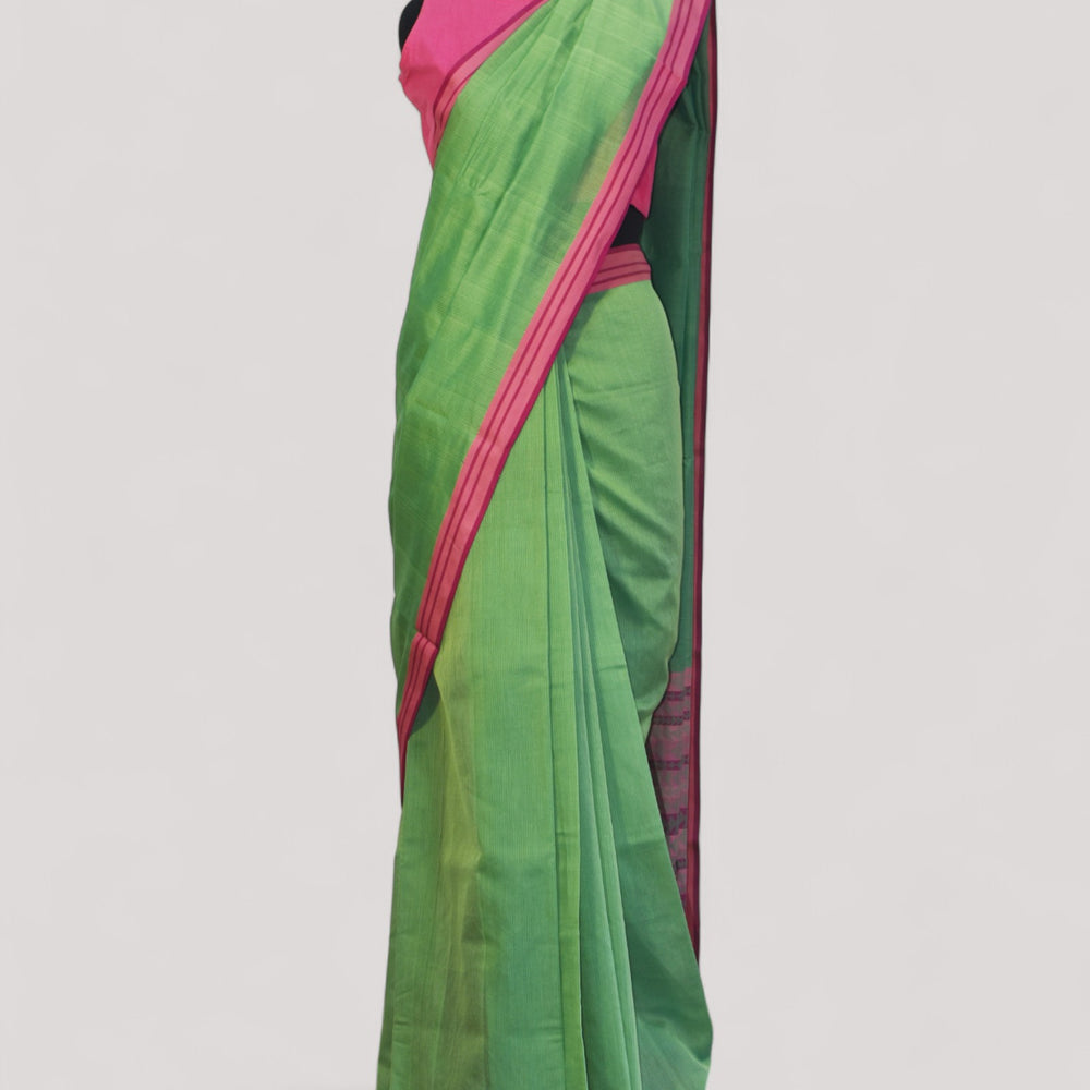 Green - Tulip Motif Organic Cotton Saree