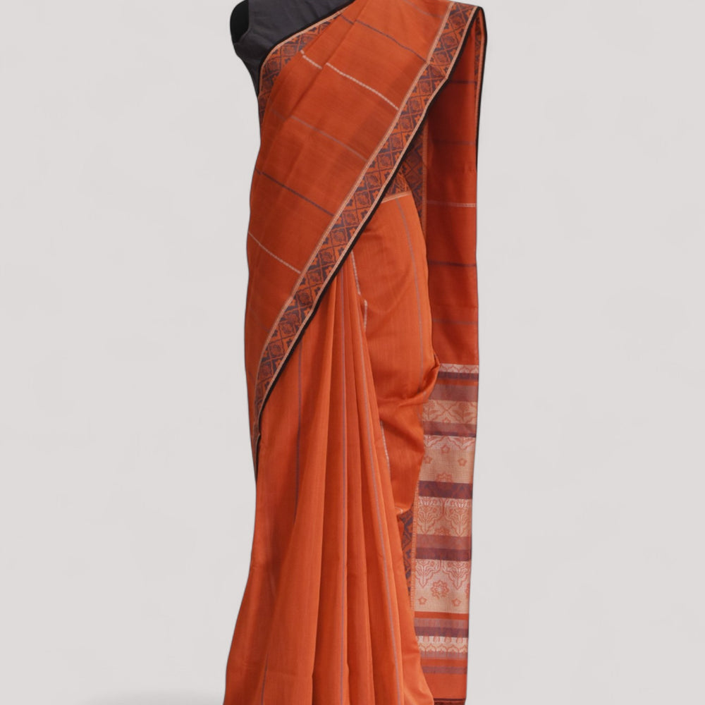 Rust - Jaipur Quilt Organic Cotton Saree
