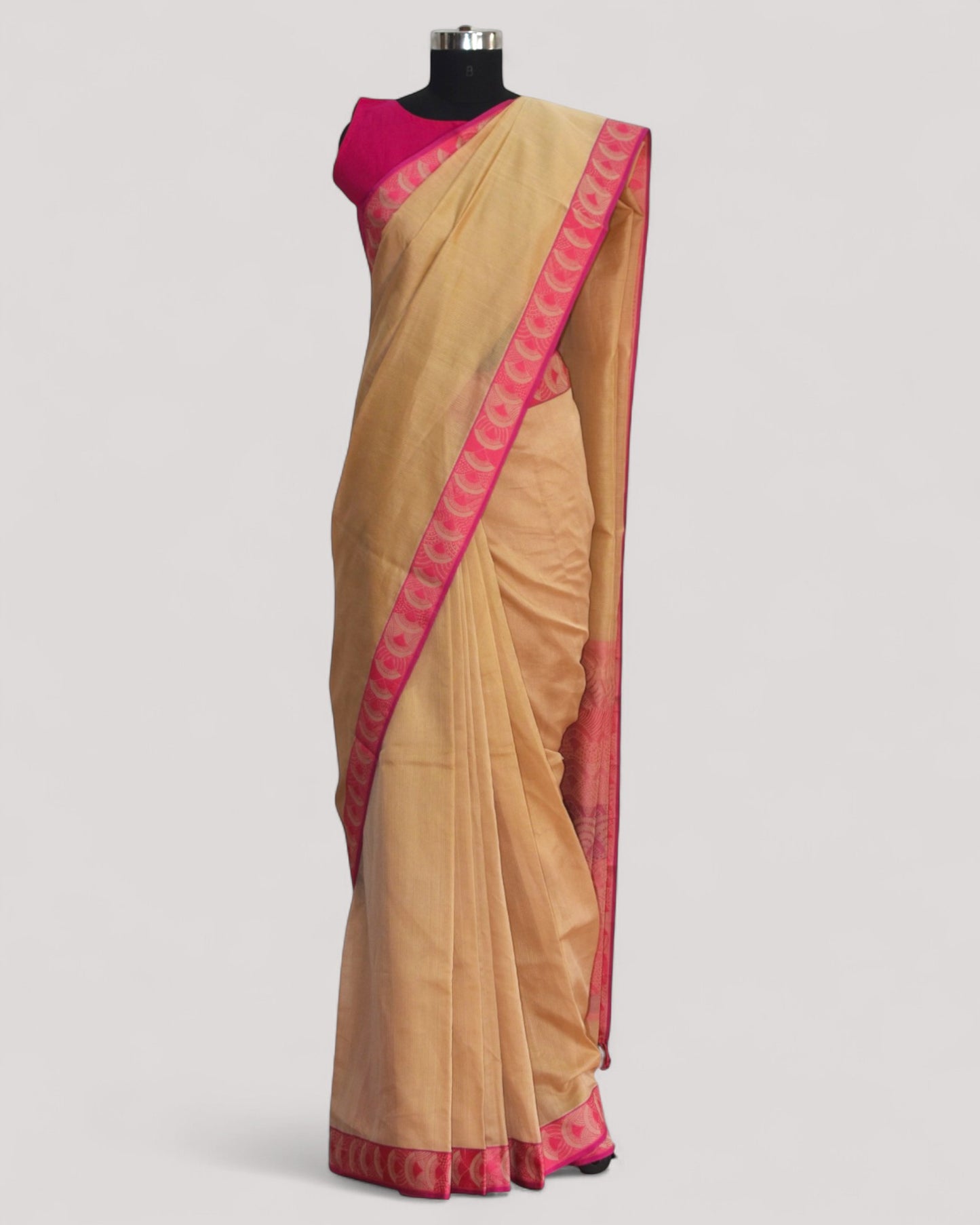 Beige - Arch Motif Organic Cotton Saree