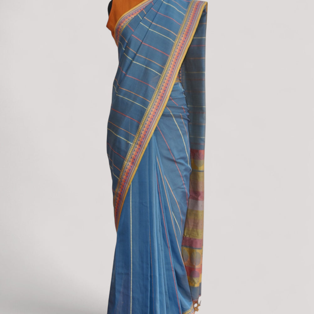 Bluish Grey - Spherical Grace Organic Cotton Saree