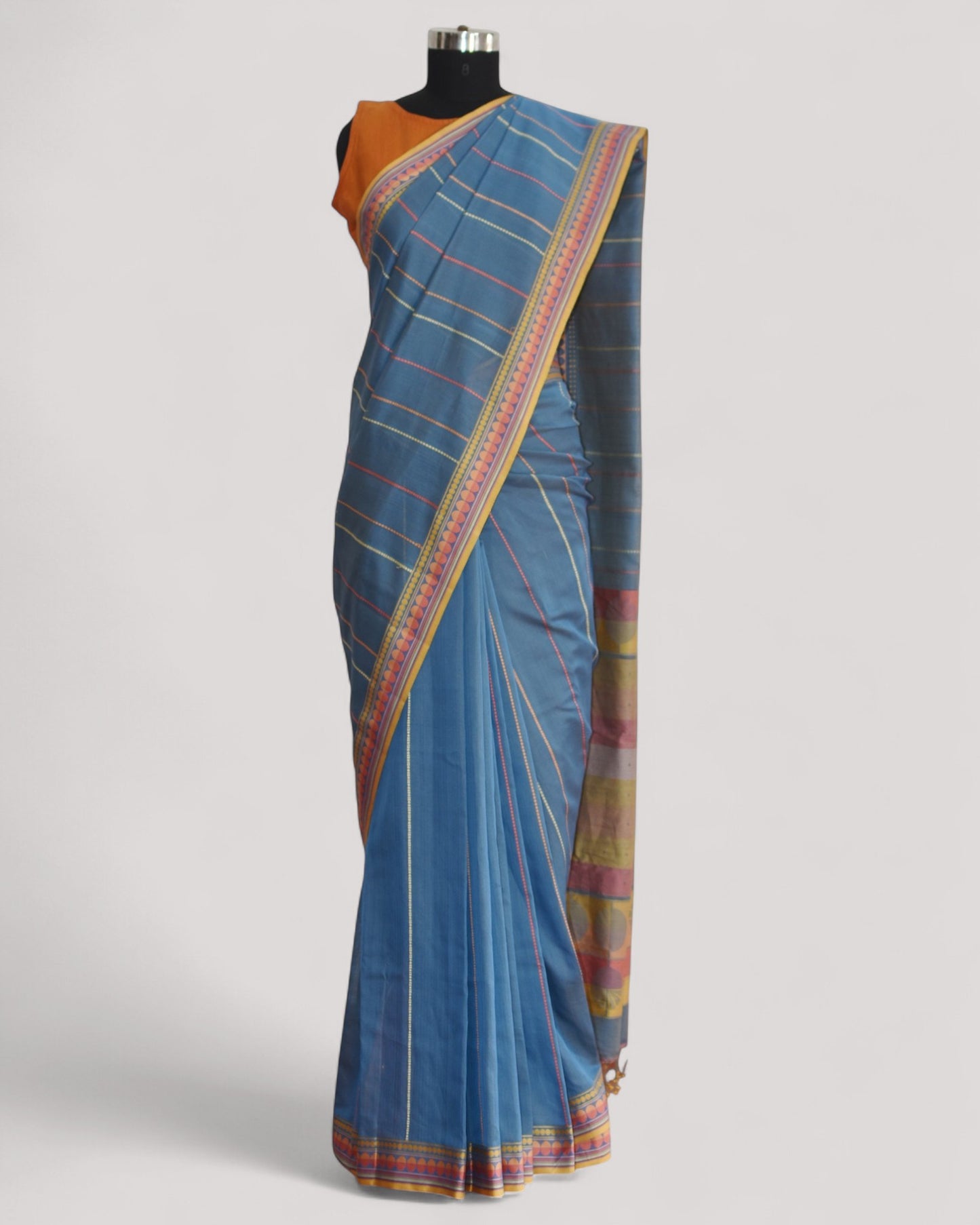 Bluish Grey - Spherical Grace Organic Cotton Saree