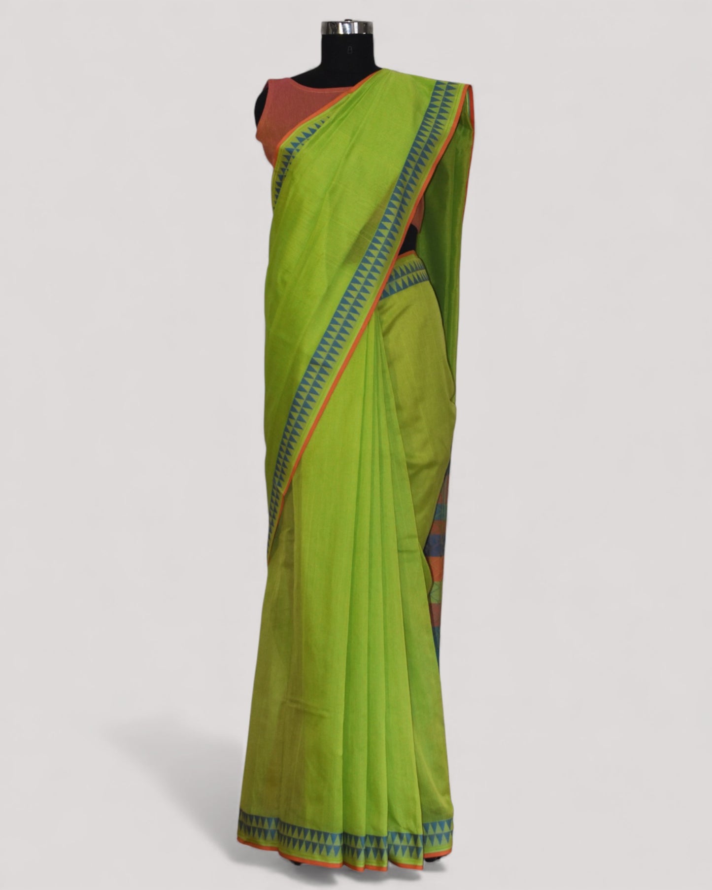 Parrot Green - Cherry Blossom Motif Organic Cotton Saree