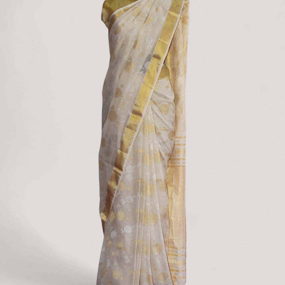 White - Gilded Grove Organic Cotton Saree