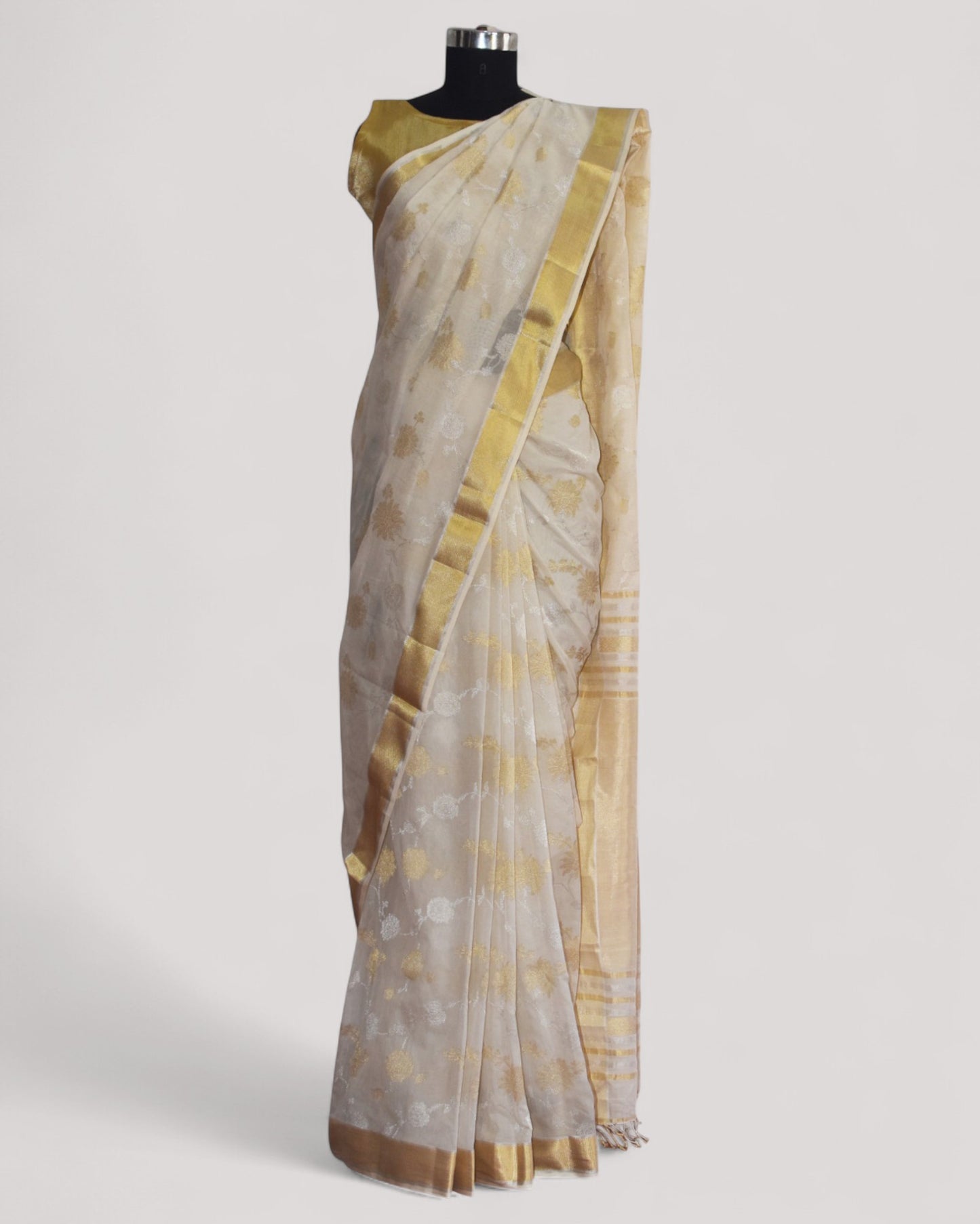 White - Gilded Grove Organic Cotton Saree
