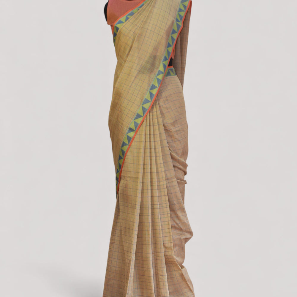 Beige - Checks Classic Organic Cotton Saree