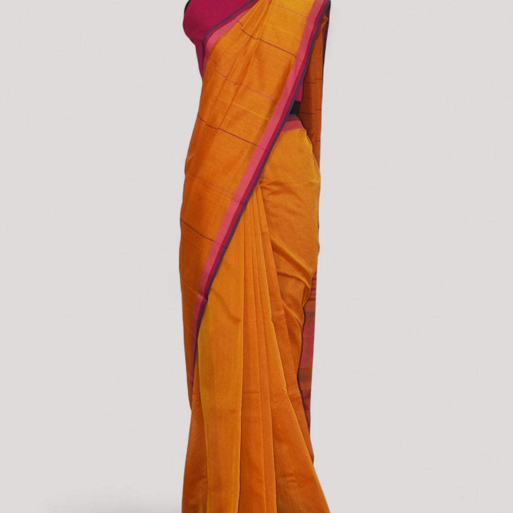 Orange - Triangle Motif Organic Cotton Saree