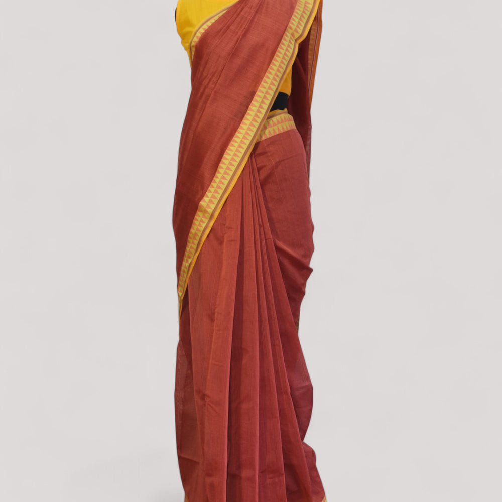 Rust - Cherry Blossom Motif Organic Cotton Saree