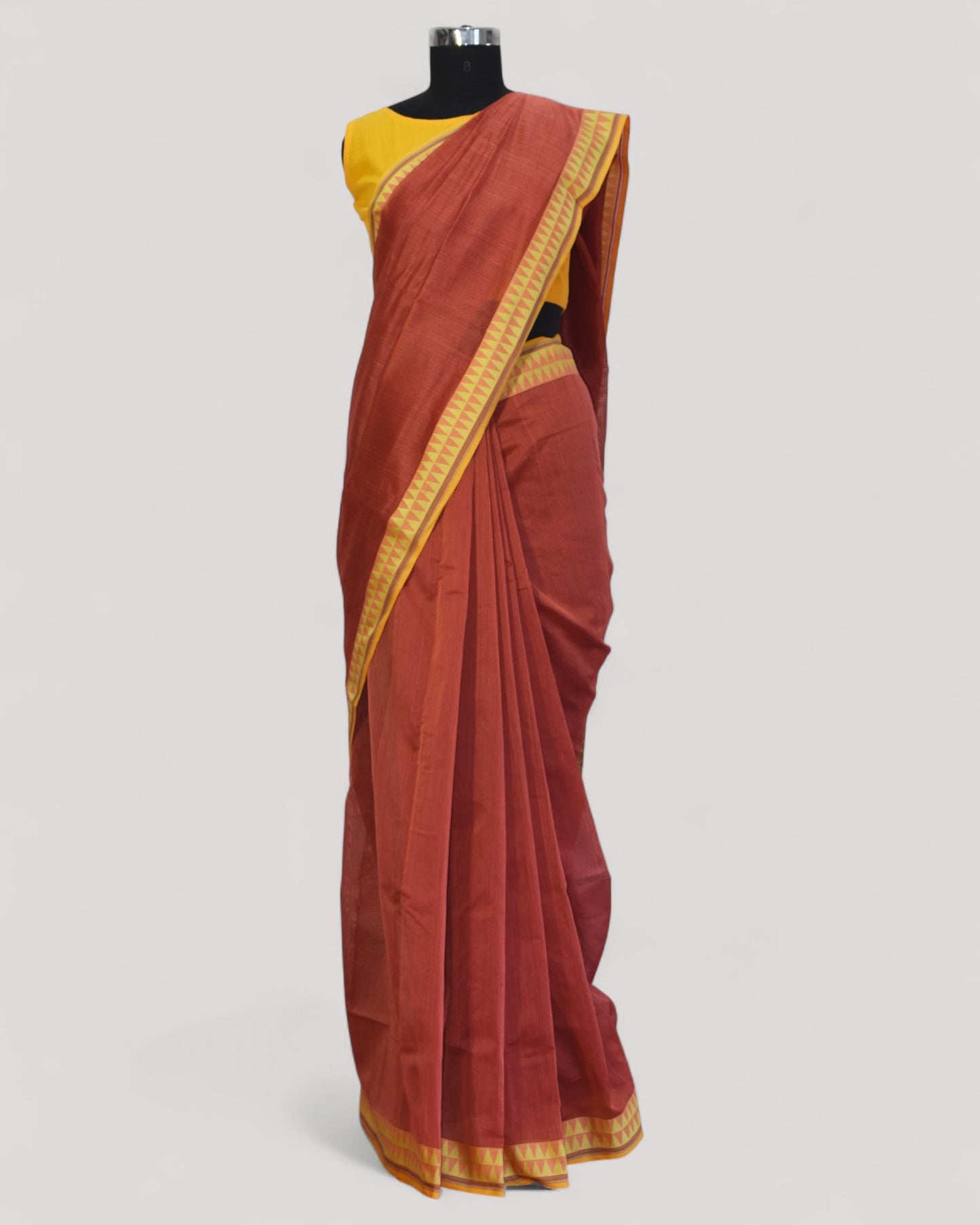 Rust - Cherry Blossom Motif Organic Cotton Saree