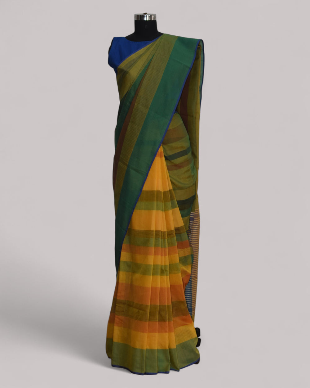 Green & Yellow - Stitch Texture Organic Cotton Saree