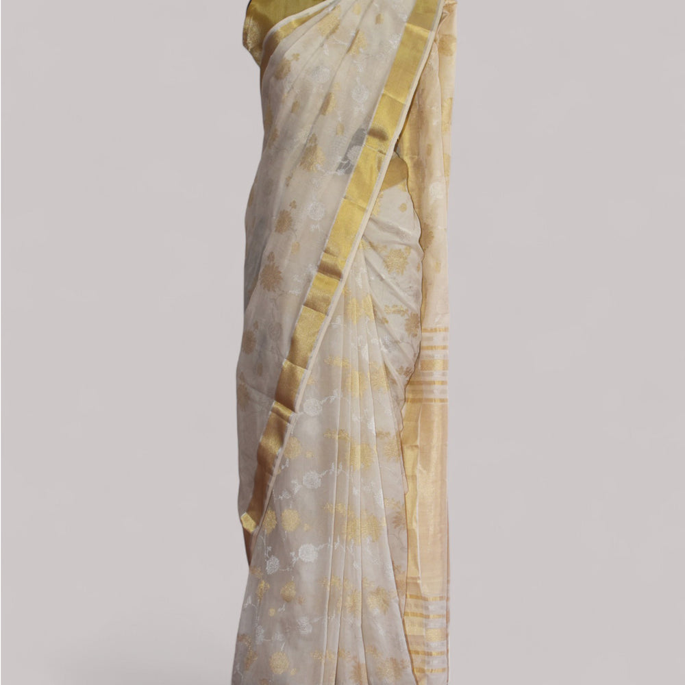 
                      
                        White - Gilded Grove Organic Cotton Saree
                      
                    