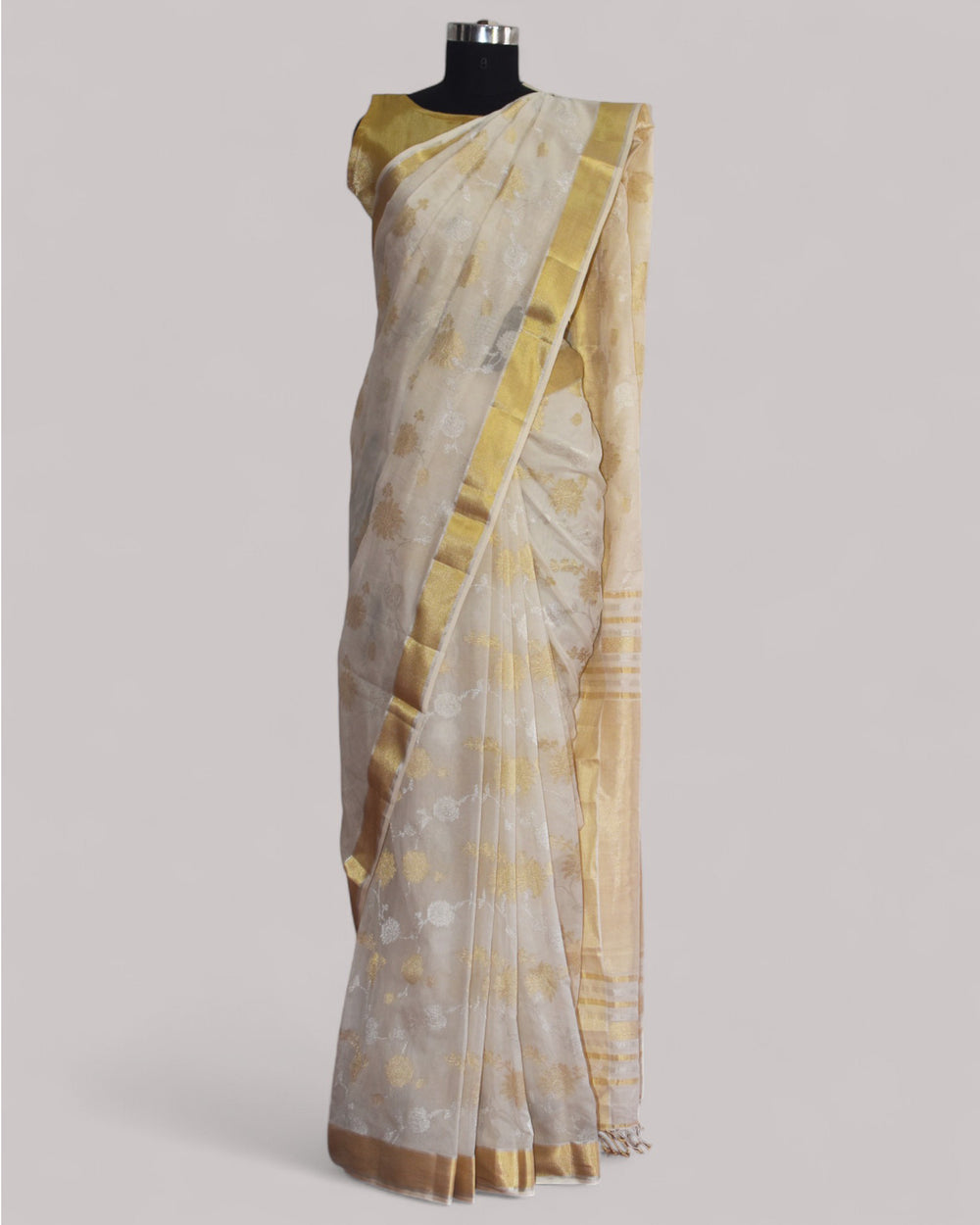 White - Gilded Grove Organic Cotton Saree