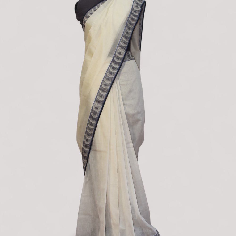 White - Arch Motif Organic Cotton Saree