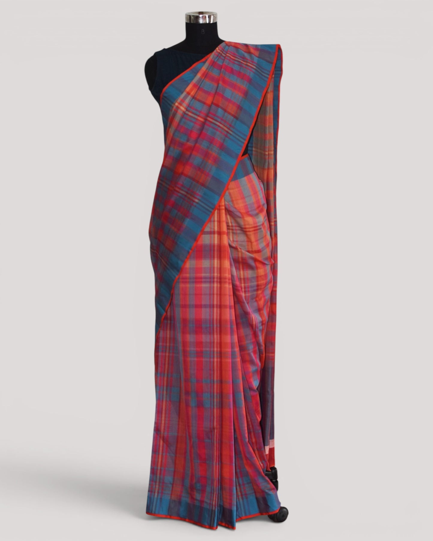 Pink - Checks Organic Cotton Saree