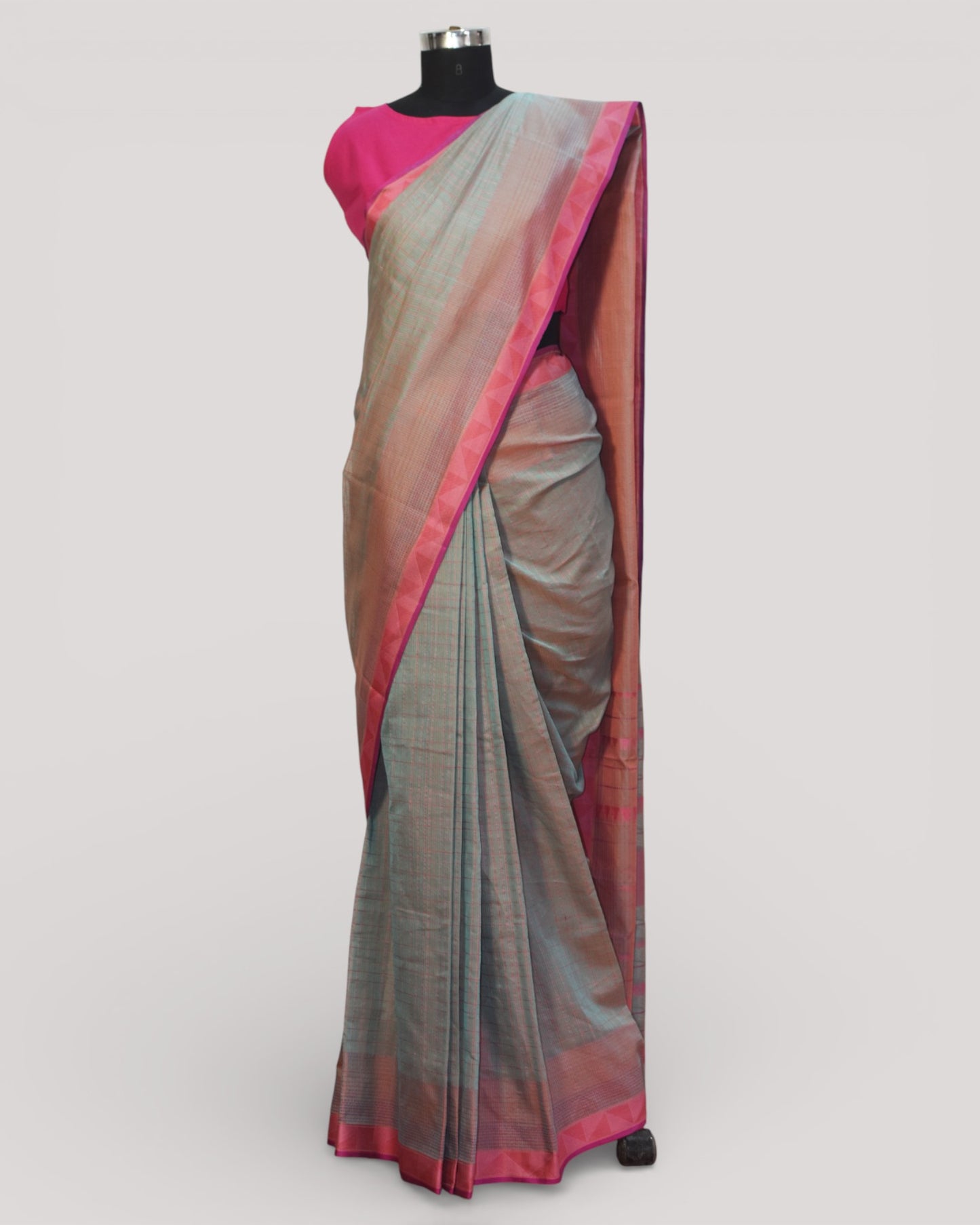Light Grey - Checks Classic Organic Cotton Saree