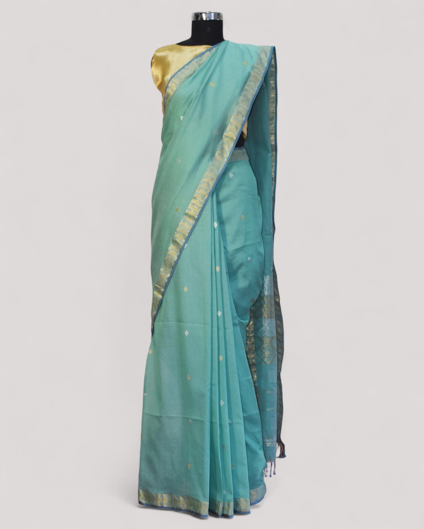 Sea Blue - Kites Motif Organic Cotton Saree