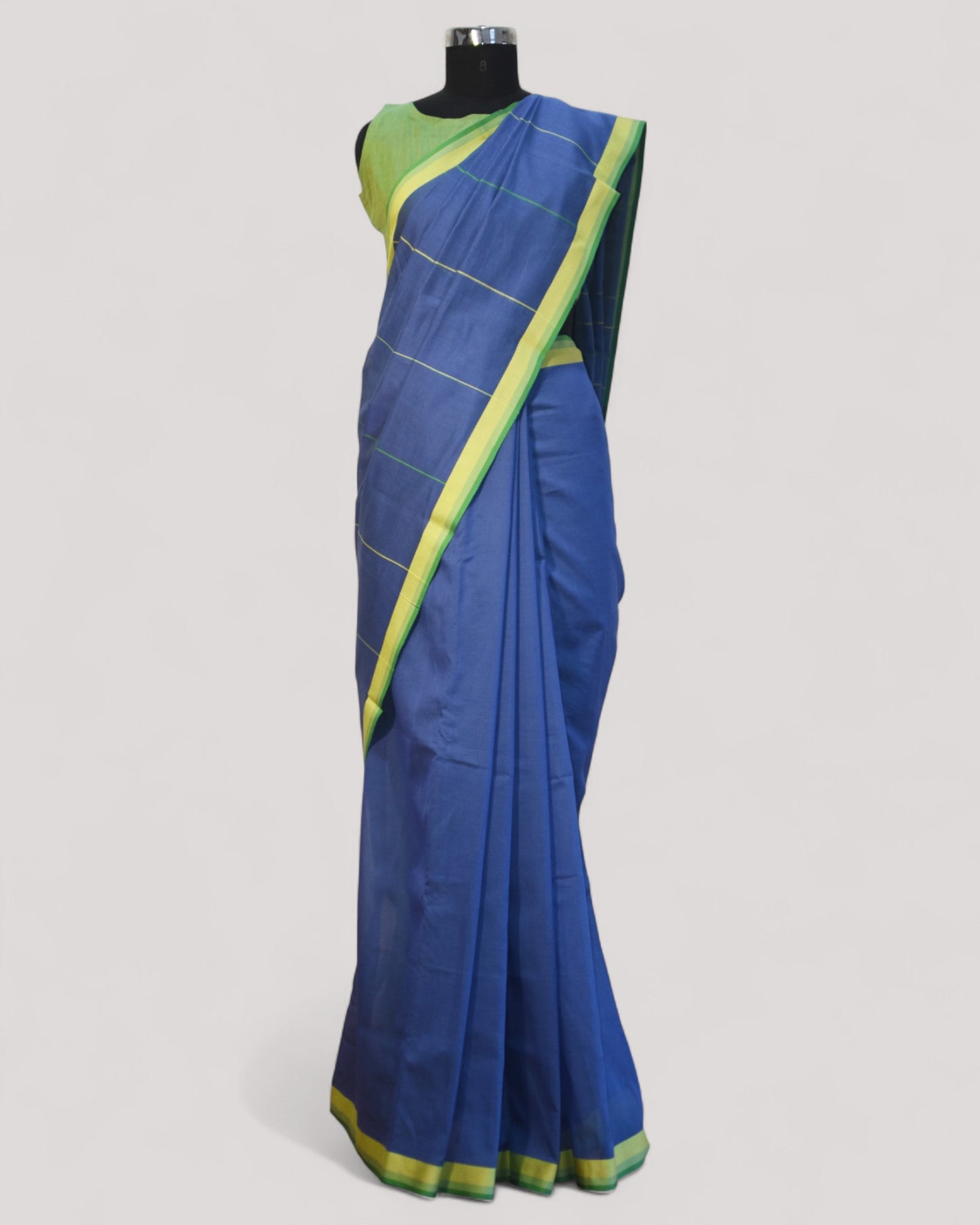 Electric Blue - Triangle Motif Organic Cotton Saree